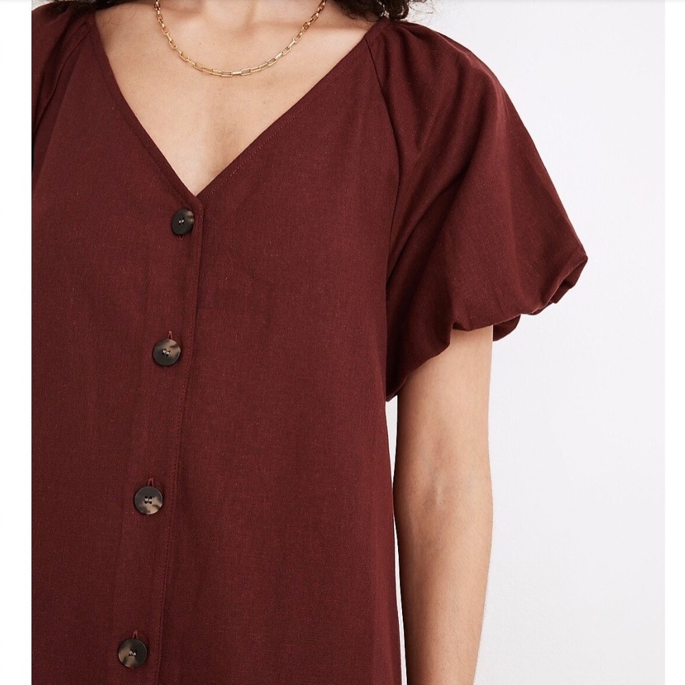 NWT Madewell Responsible Bubble Sleeve Button Front Midi Dress - Picture 2 of 9